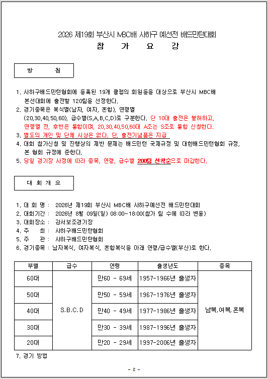 2026년 제19회 부산시 MBC배 사하구예선전 배드민턴대회 - 이미지 3
